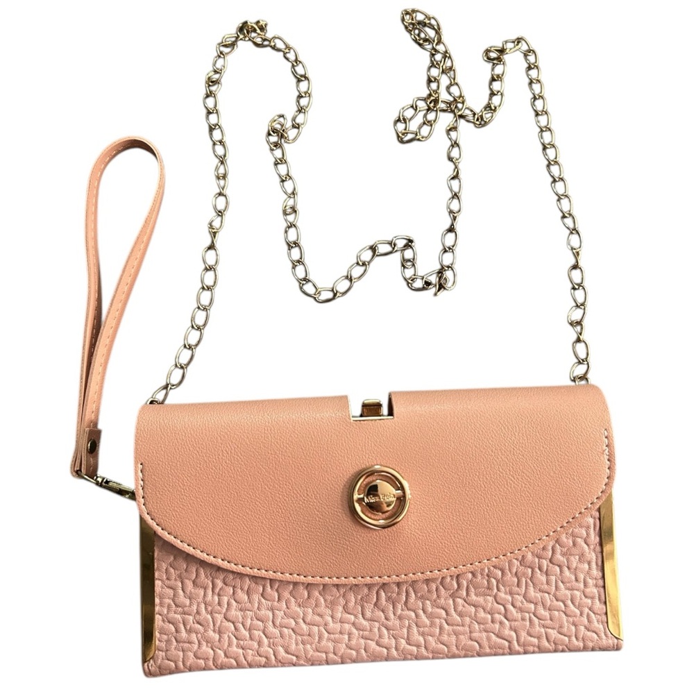 Miss Bela Elegant Peach Clutch with Gold Accents